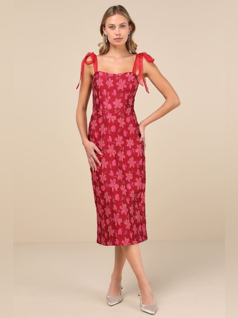LULUS LOVELY DARLING MAGENTA FLORAL JAQUARD TIE STRAP MINI DRESS Sz Small NWT